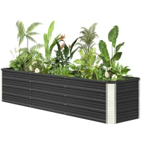 Outsunny 6'x1.5'x1.4' Galvanized Raised Bed, Large Elevated Planter Box for Growing Flowers, Herbs and Vegetables, Dark Grey(m-2)
