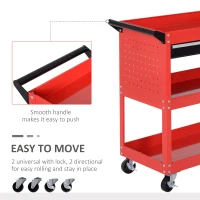 HOMCOM Tool Cart on Wheels, Utility Cart with Wheels, Ball Bearing Drawer, Storage Trays for Garage, Warehouse, Workshop, Red(m-4)