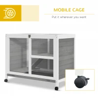 PawHut Indoor Rabbit Hutch with Wheels, Bunny Cage Guinea Pig House W/ Top Access, Ramp, Pull Out Tray, Grey(m-6)