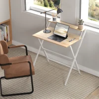 HOMCOM Folding Computer Desk, 32" Foldable Desk with Monitor Shelf for Small Space, Home Office, Easy Assembly, Natural Wood(m-7)