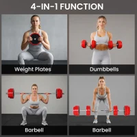 Soozier Adjustable Dumbbell Set, 66lbs Convertible to Barbell Weight Set for Home Gym Women and Men Weight Lifting Training, Red(m-4)