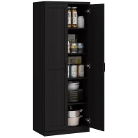 HOMCOM 63" Kitchen Storage Cabinet, 5-tier Pantry Cabinet with Doors and Adjustable Shelves for Dining Room, Black(m-10)