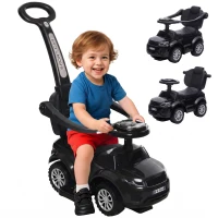 Aosom 3 In 1 Push Cars for Toddlers Kid Ride on Push Car Stroller Sliding Car with Horn Music, Black(m-11)