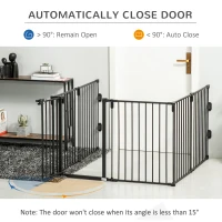 PawHut Dog Safety Gate 6-Panel Playpen Fireplace Christmas Tree Steel Fence Stair Barrier Room Divider Black(m-6)