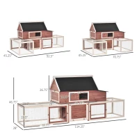 PawHut Wooden Chicken Coop, Outdoor Chicken Cage Poultry Hen House with Nesting Box, Double Runs, Asphalt Roof, Ramp(m-4)