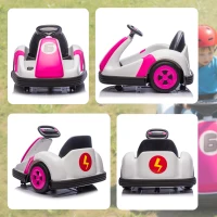 Qaba 6V Kids Bumper Car with Big Wheels, Electric Car for Kids with 360-Degree Spin, Slow Start, for 37-72 M, Pink(m-8)