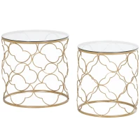 HOMCOM Set of 2 Nesting Table Coffee End Table Set Modern for Living room Furniture Decor Gold Tempered Glass(m-2)
