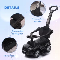Aosom 3 In 1 Push Cars for Toddlers Kid Ride on Push Car Stroller Sliding Car with Horn Music, Black(m-6)
