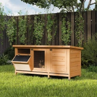 PawHut Wooden Rabbit Hutch Bunny Cage Guinea Pig House Outdoor with Sliding Out Tray, Openable Roof, Feeding Trough, Yellow(m-8)