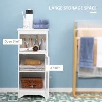 kleankin Modern Bathroom Floor Cabinet with Open Shelf, Freestanding Storage Organizer Unit with Single Door for Home Office, Living Room, White(m-4)