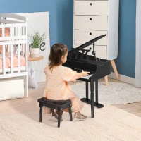HOMCOM Modern Kids Piano, 30 Keys, Set of 2, Mini Toy for Child, Grand Piano with Music Stand and Bench, Ideal Gift, Black(m-1)