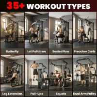 Soozier Home Multi Gym Smith Machine with 143LBS Weight Stack, Cable Pulley System, Chest Station, Preacher Pad, Leg Developer(m-4)