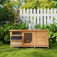 PawHut Wooden Rabbit Hutch Bunny Cage Guinea Pig House Outdoor with Sliding Out Tray, Openable Roof, Feeding Trough, Yellow(m-1)