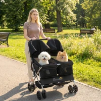 PawHut Double Pet Stroller, Foldable Dog Stroller with 2-Seater Carrier, Sunshade, Removable Pad, Safety Belt, Storage Basket(m-1)