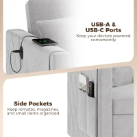 HOMCOM 52" Sofa Bed, Holland Velvet Loveseat Pull Out Sleeper Sofa with USB Ports, Adjustable Backrest, Side Pockets, Grey(m-6)