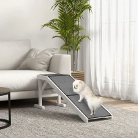 PawHut Pet Ramp Bed Steps for Dogs Cats Non-slip Carpet Top Platform Pine Wood 59"L x 16"W x 20"H White(m-8)