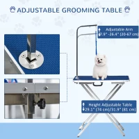 PawHut 28" Foldable Dog Grooming Table with Adjustable Arm, Non-Slip Surface for Medium Small Dogs, Cats, Blue(m-4)