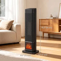 HOMCOM Space Heater with Realistic Flame Effect, 1500W Ceramic Electric Heater with Adjustable Thermostat, Oscillation, Timer(m-3)
