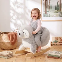Qaba Baby Rocking Horse, Plush Seal Ride-On Toy for Toddlers 12-36 Months, Kids Animal Rocker with Sounds, Grey(m-1)