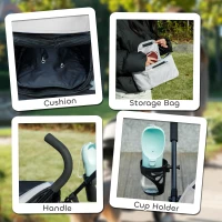 PawHut Foldable Dog Stroller, Lightweight Dog Pram w/ Shoulder Strap, Storage Bag, Cup Holder, Light Grey(m-7)