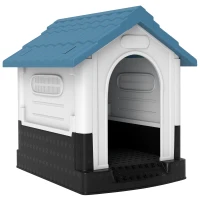 PawHut Outside Dog Kennel House with Windows, Base Support, for Garden Patio, Miniature Dogs, 64.5 x 57 x 66cm, Blue(m-9)