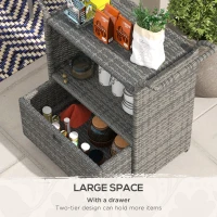 Outsunny Patio PE Wicker Garden Serving Cart with 2-Tier Shelf, Outdoor Wheeled Rattan Food Cart with Drawer, Handles, for Poolside, Garden, Mixed Grey(m-6)