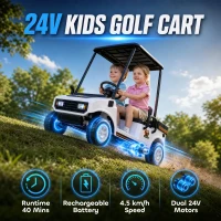 Qaba 24V Kids Golf Cart 2WD 2-Seater with Remote, Soft Start, Rear Suspension, Sunshade, Storage, Gift for 3-6 Years, White(m-4)