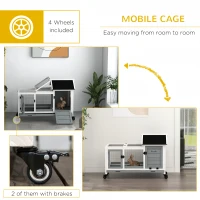 PawHut Rabbit Cage with Wheels, Ramp, Run, Tray for Indoor Outdoor, Suitable for Rabbit, Guinea Pig, Grey(m-7)