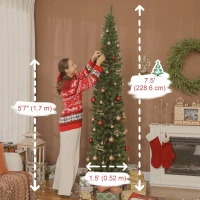 HOMCOM 7.5ft Christmas Tree with Colourful DIY Synchronized LEDs, Hinged Pencil Xmas Tree with Remote, Daily Timer, Green(m-3)
