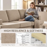 HOMCOM 3 Seater Sofa with USB Ports & Cup Holders, Chenille-Feel Upholstered Couch for Living Room, Light Brown(m-6)