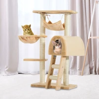 PawHut 39" Deluxe Cat Tree Tower Scratching Post Kitten Condo Activity Center Deep Cream(m-11)
