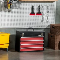 DURHAND 15.6" Tall Portable Metal Tool Box with Metal Latch Closure, 4 Drawer Lockable Tool Chest with Ball-bearing Slider for Garage, Household and Warehouse, Red(m-6)