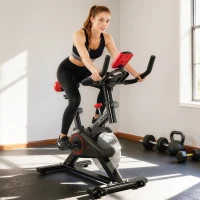 Soozier Upright Exercise Bike, Magnetic Resistance Stationary Bike with LCD Display, Indoor Cycling Bike for Home w/ Adjustable Resistance, Comfortable Seat Cushion(m-8)