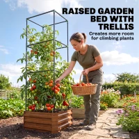 Outsunny Galvanized Planter Box, 24" x 24" x 73.5" Raised Garden Bed with Tomato Cage for Climbing Vines, Brown(m-4)