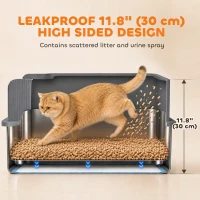 PawHut Stainless Steel Sifting Litter Box for Pine Pellet, High Sided, Anti-Leakage, Less Tracking, Includes Scoop & 10 Pads(m-7)