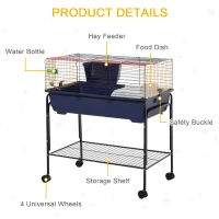 PawHut Small Animal Cage, 35.7" Rolling Guinea Pig Cage with Detachable Stand, Water Dispenser, Food Dish, Ramp, Wheels, for Rabbit, Bunny, Ferret, Chinchilla, Blue, Black, Yellow(m-5)