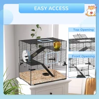 PawHut Hamster Cage, Gerbil Cage with Glass Basin for Small Hamsters, Black(m-7)
