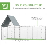 PawHut Walk In Chicken Run, Large Galvanized Chicken Coop, Hen Poultry House Cage, Rabbit Hutch Metal Enclosure w/ Water-Resist Cover for Outdoor Backyard Farm, 9.9' x 3.5' x 5.6'(m-6)