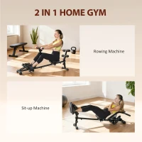 Soozier Hydraulic Rowing Machine with LCD Monitor, Sit-Up Function for Home Gym, Black(m-4)