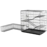 Pawhut Small Animal Cage Hutch Pet Play House with Platform, Ramp, Removable Tray, Wire Runway for Rabbits, Guinea Pigs, Ferret(m-10)