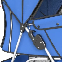 PawHut 3 Wheels Foldable Dog Stroller with Storage Basket, Adjustable Canopy, Cupholder for Miniature and Small Dogs, Blue(m-9)