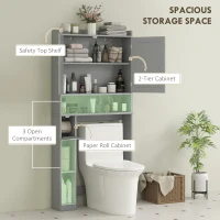 HOMCOM Modern Over The Toilet Storage Shelf with 2 Doors, Above Commode Storage Cabinet with Toilet Paper Holder, Grey(m-4)