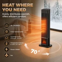 HOMCOM Space Heater with Realistic Flame Effect, 1500W Ceramic Electric Heater with Adjustable Thermostat, Oscillation, Timer(m-5)
