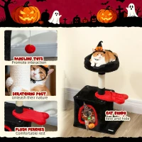 PawHut 28" Gothic Cat Tree Tower with Plush Top Bed, Cozy Condo, Sisal Scratching Post, Perch, Dangling Ball, Red & Black(m-5)