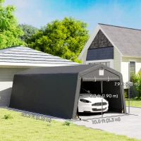 Outsunny 11' x 20' Portable Garage, Heavy Duty Carport Canopy with Ventilation Windows and Large Roll-up Door, Dark Grey(m-3)