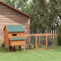 PawHut 137" Chicken Coop with Extra Large Run, Hen House, Wooden Rabbit Hutch Poultry Bunny Cage with Nesting Box,  Waterproof Roof for Backyard, for 4-6 Chickens, Orange(m-15)