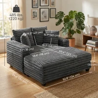 HOMCOM 60" Chaise Lounge Chair, Oversized Upholstered Sofa Bed with Cup Holders & Pillows, Sleeper Couch for Living Room, Grey(m-3)