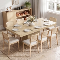 HOMCOM Folding Dining Table Extendable Kitchen Table Storage Cabinet Adjustable Shelf 6-8 People Natural