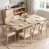 HOMCOM Folding Dining Table Extendable Kitchen Table Storage Cabinet Adjustable Shelf 6-8 People Natural(m-1)