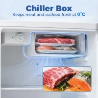 HOMCOM 2.6 Cu Ft Mini Fridge with Chiller Box, Single Door Compact Refrigerator, Adjustable Thermostat, Reversible Door, White(m-4)
